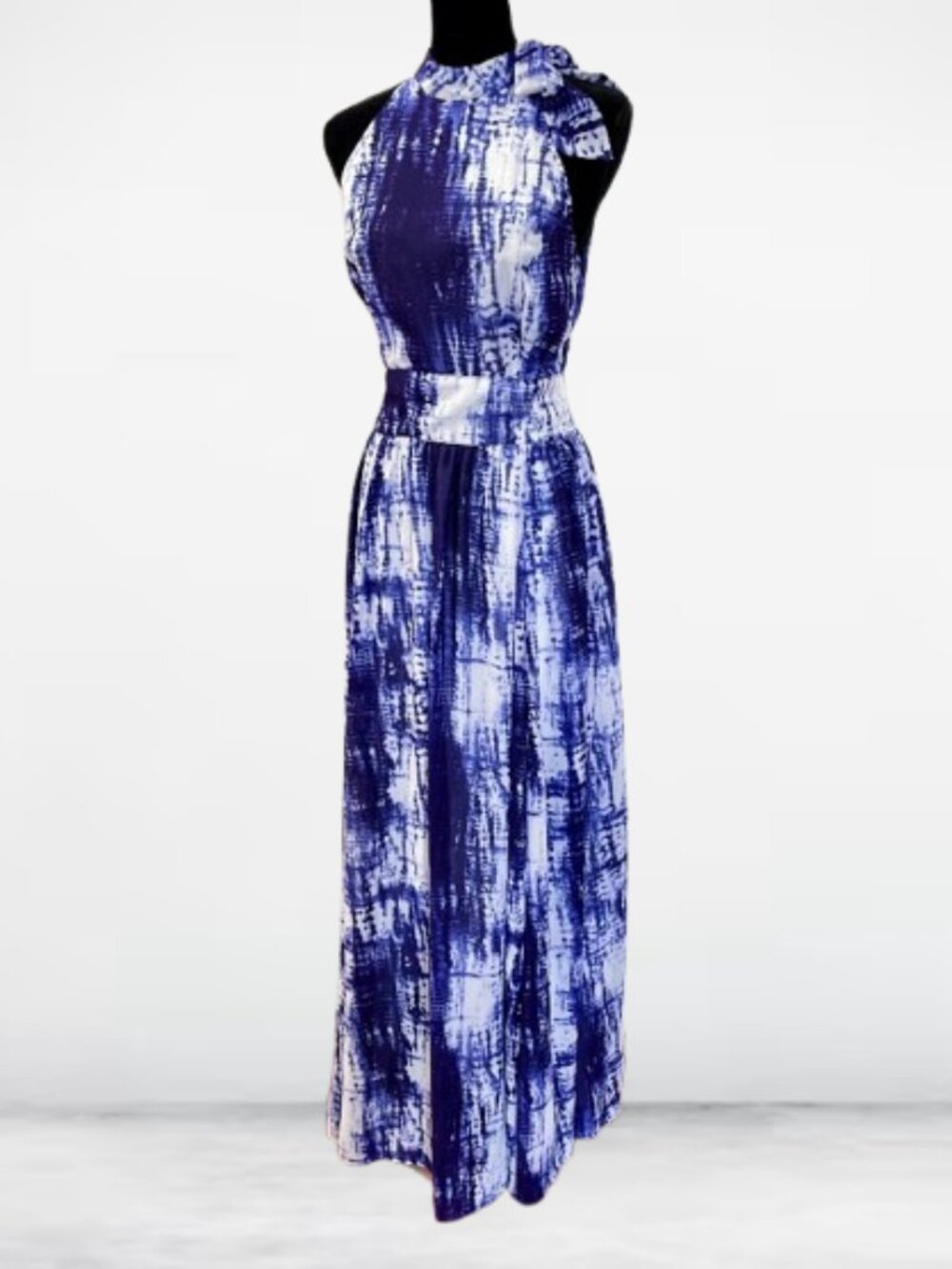 eShakti Blue & White TieDye Maxi dress Elegant flowy TALL CUSTOM 6